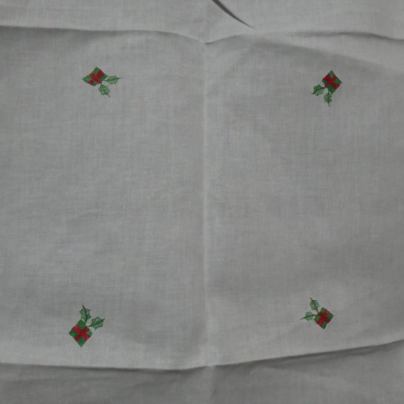 Embroidered Christmas | Holiday | Festive | Round Retro Design Table Cloth - Picture 4 of 7